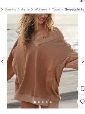 Aerie House Party Sweatshirt V-Neck Pullover Boxy Oversized Sz L